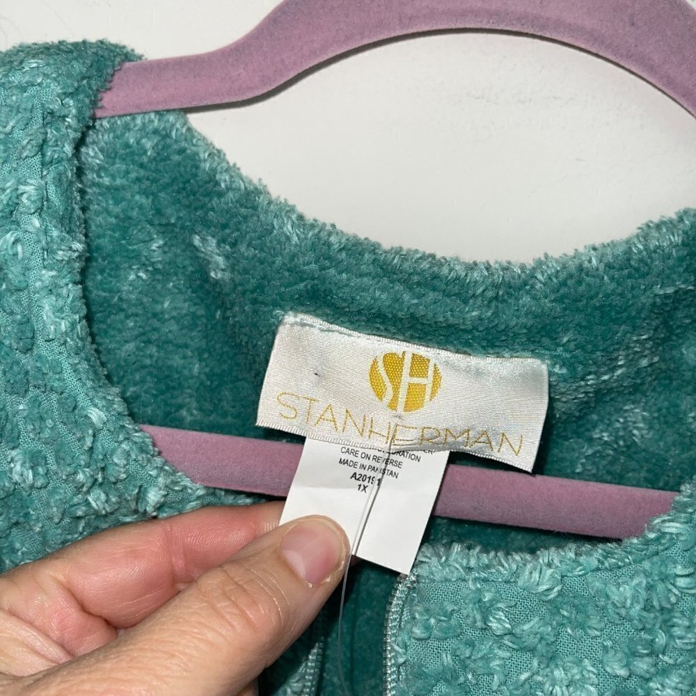 New Stan Herman Vintage Womens Robe Size 1X Green Chenille Half Zipper Front - Picture 4 of 14
